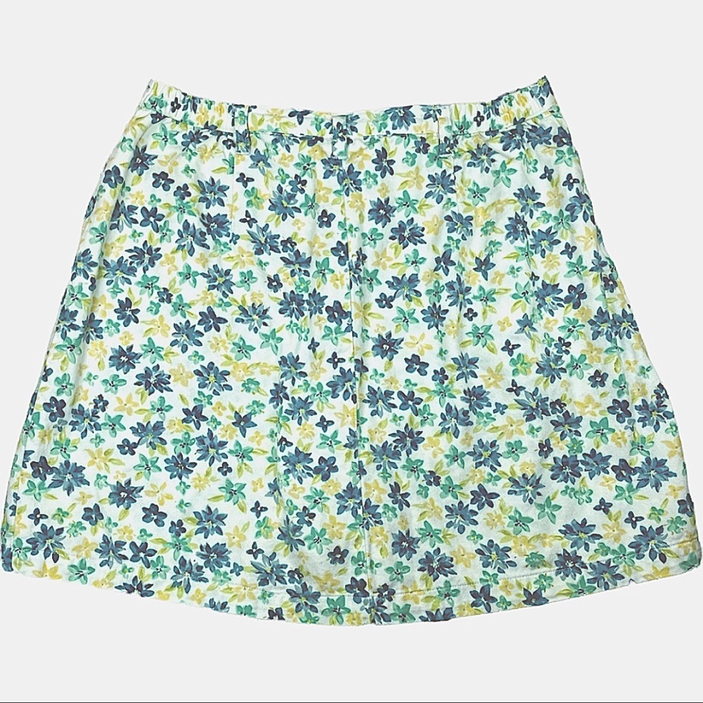 VINTAGE FLORAL SKIRT SKORT WOMENS 10 WHITE YELLOW GREEN FLOWERS BUTTON F… - Picture 4 of 12